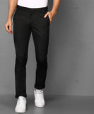 Slim Fit Men Polyester Black Trousers