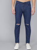 Slim Men Light Blue Jeans Dark Blue Knee slit