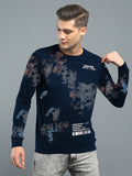 Printed Men Round Neck Black T-Shirt Dark Blue, Grey