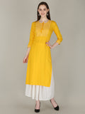 Women Embroidered Straight Kurta Yellow